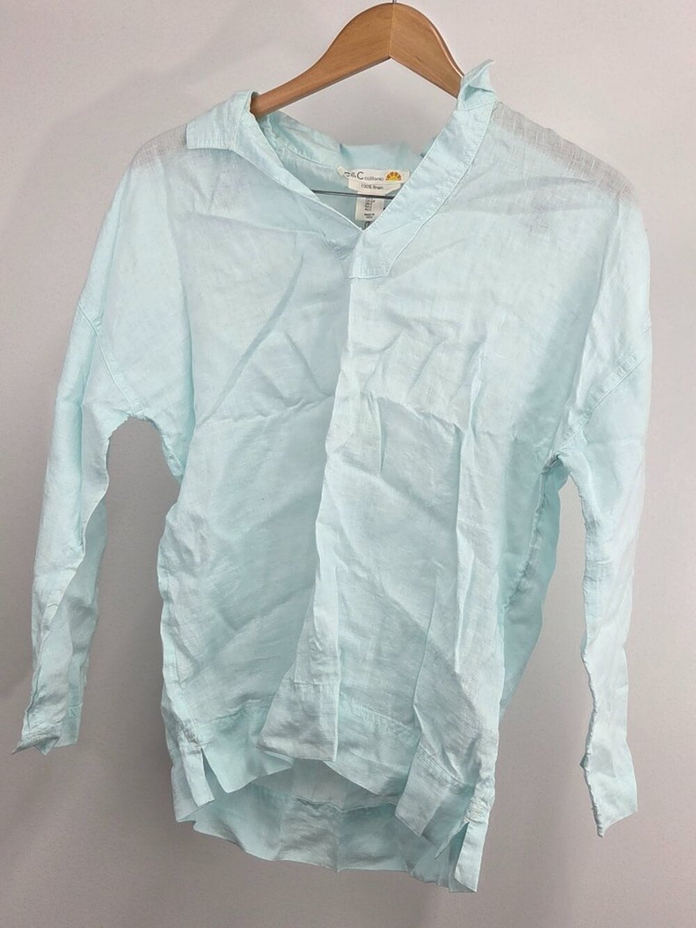 C&C California Tunic Top Blue Linen Long Sleeve Casual Shirt Small Women’s NWT